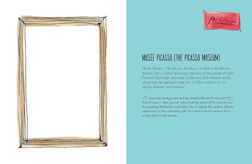 Wooden picture frame on a white background with text about the Picasso Museum.