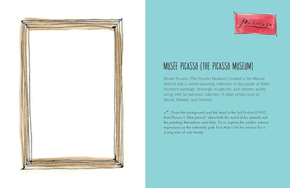 Wooden picture frame on a white background with text about the Picasso Museum.