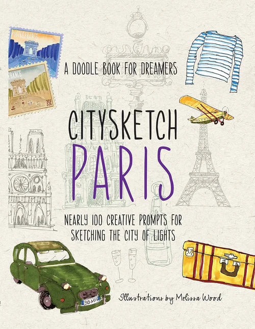 Book cover of 'Citysketch Paris' with doodles and text on a light background