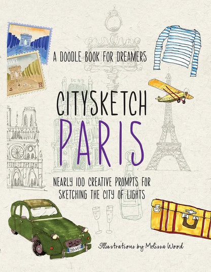 Book cover of 'Citysketch Paris' with doodles and text on a light background