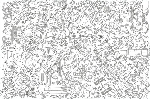 Coloring book page with black line art design on a white background