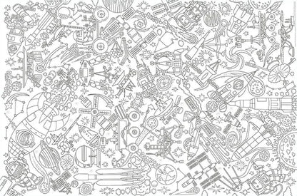 Coloring book page with black line art design on a white background