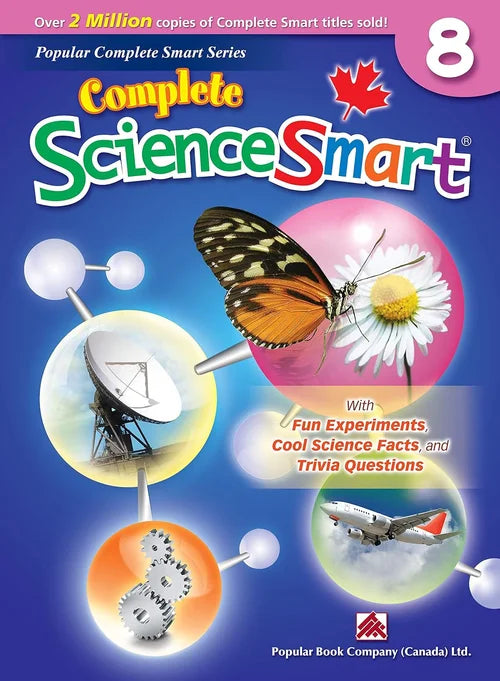 Book cover of 'Complete Science Smart' series, book 8, featuring scientific imagery and text.
