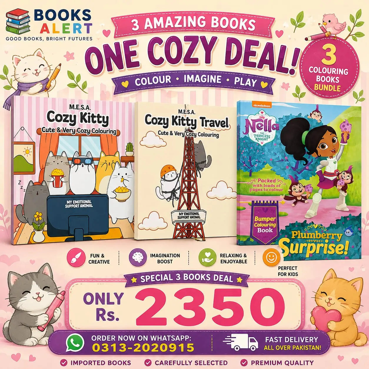 Cozy Kitty & Nella Princess Knight Colouring Books - 3 Books Colouring Bundle