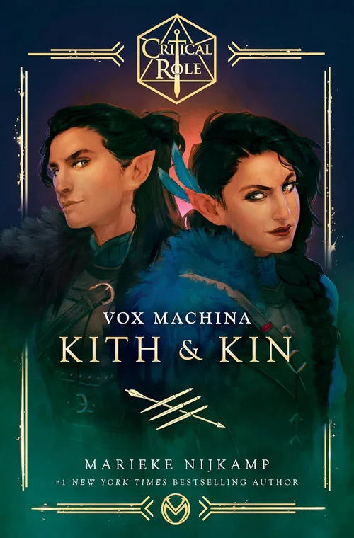 Book cover of 'Vox Machina: Kith & Kin' by Marieke Nijkamp with two characters and the Critical Role logo.