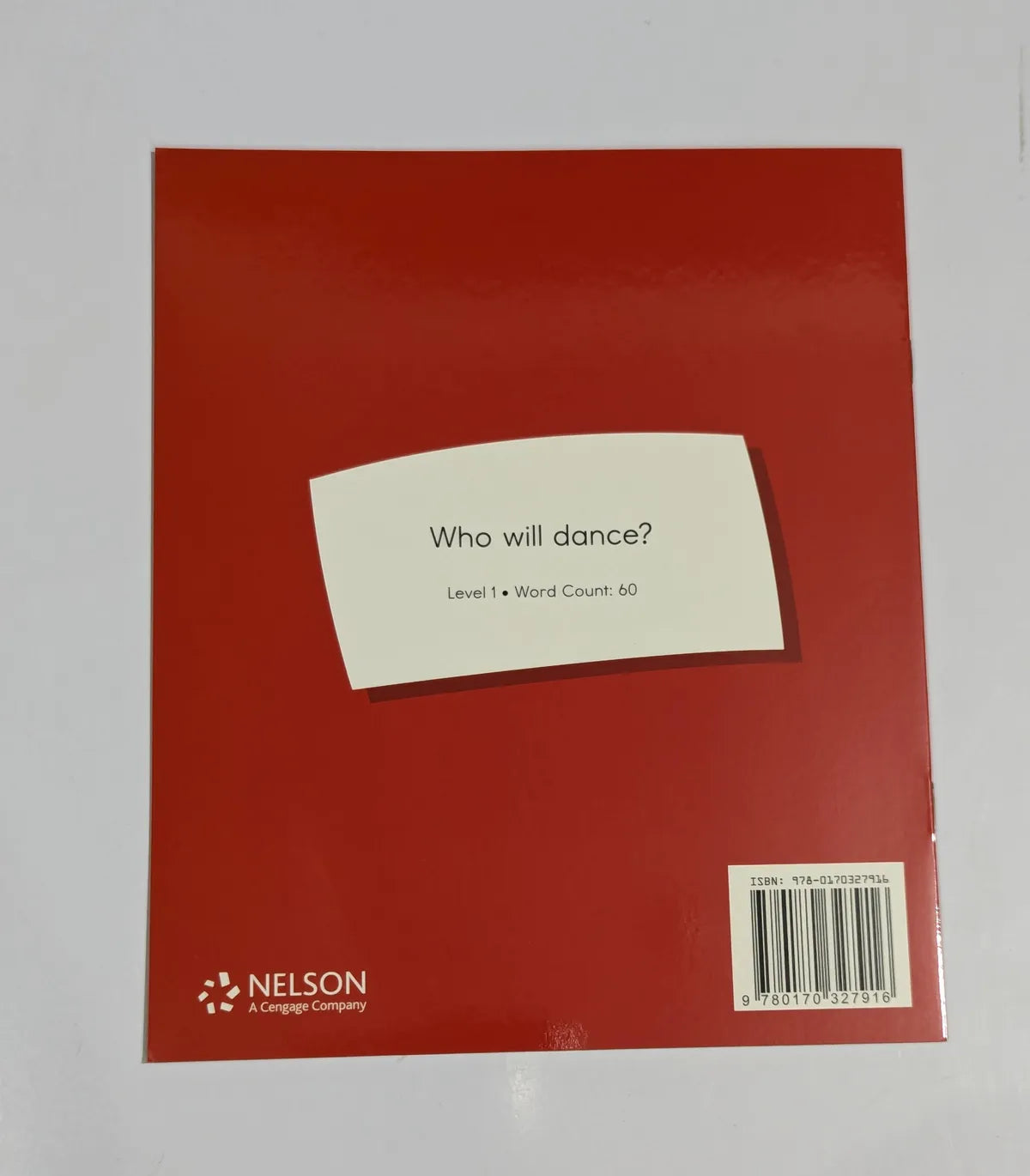 Red book cover with a white label and Nelson logo on a white background