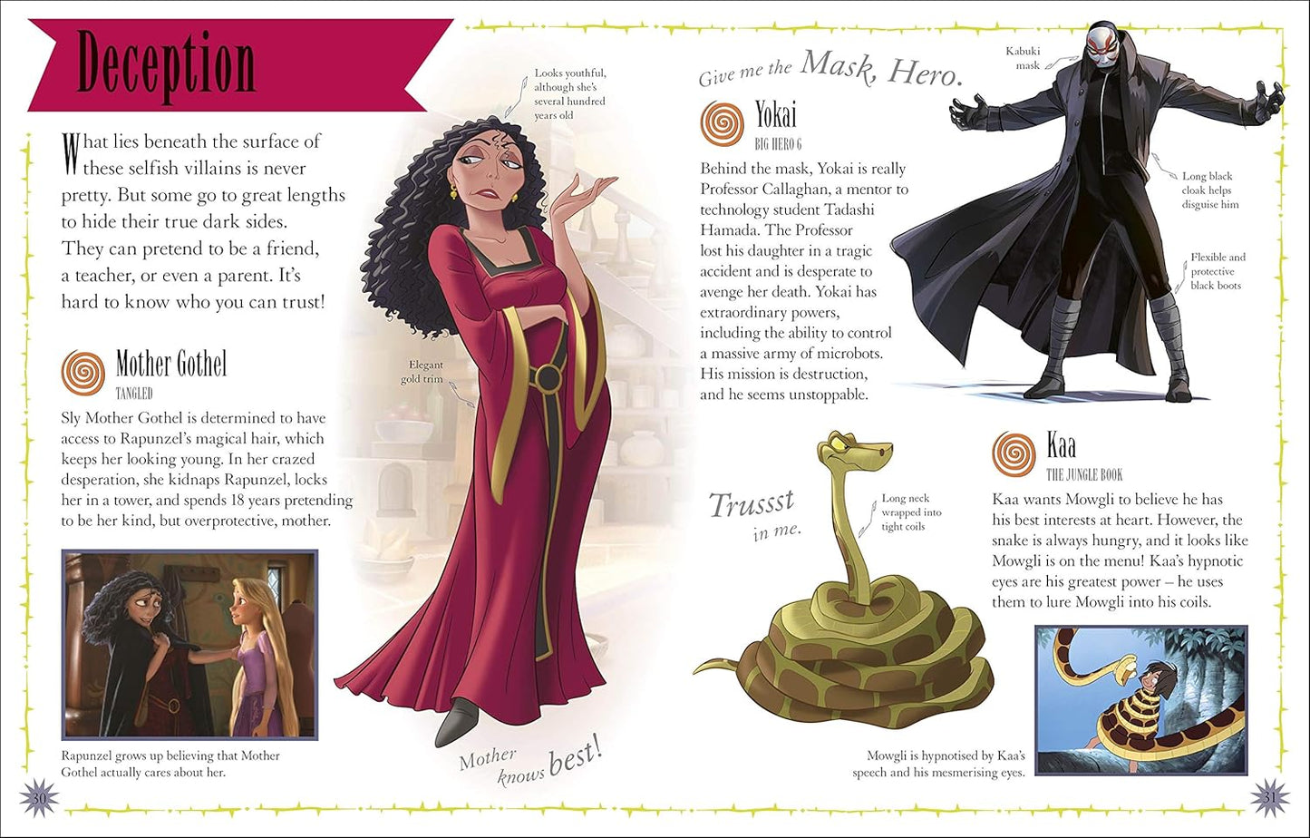 Illustrated page from a book or magazine featuring characters and text about 'Deception' and 'The Masked Villain'.
