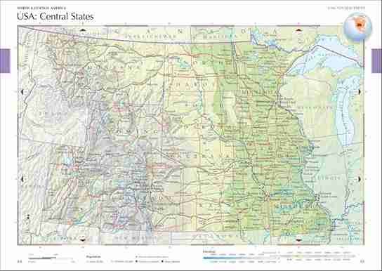 Map of the Central United States with labeled states