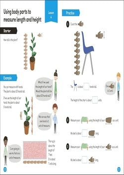 Educational worksheet on measuring length and height using body parts
