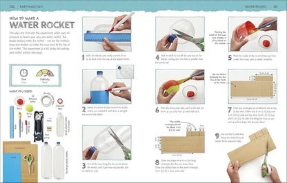 Step-by-step guide on how to make a water rocket with illustrations and text.