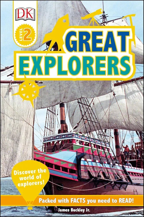 Book cover of 'Great Explorers' with a ship illustration and DK logo.