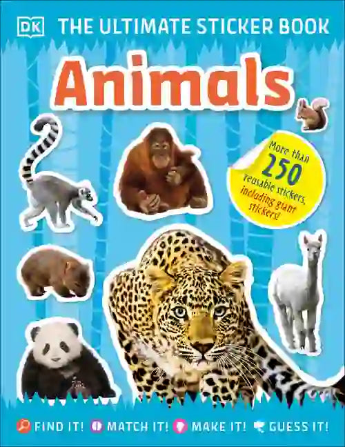 Sticker book cover with various animals and DK branding