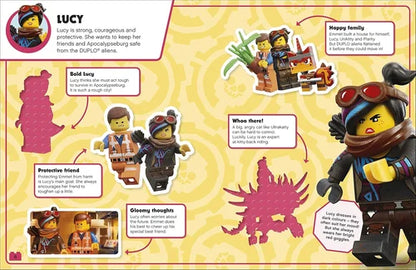 Character profile of Lucy from a LEGO-themed book with illustrations and text.
