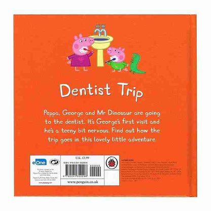 Book cover of 'Dentist Trip' featuring Peppa Pig and friends on an orange background