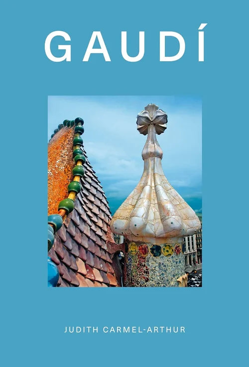 Book cover of 'Gaudó' with architectural elements on a blue background