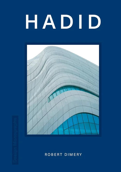 Book cover with architectural image and 'HADID' text on a blue background