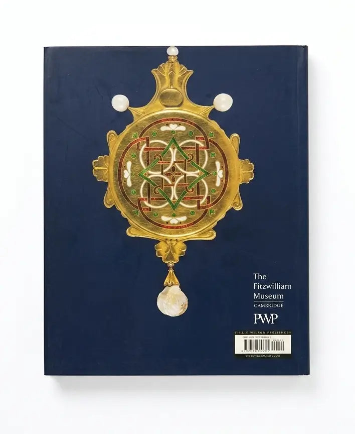 The front cover of the book 'The Fitzwilliam Museum Commemorative Volume' published by PWP, featuring a dark navy blue background with a large gold and green enamel-style medallion illustration and white text on the lower right.