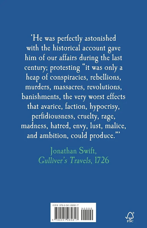 Blue book page with a quote from Jonathan Swift's 'Gulliver's Travels' on a blue background