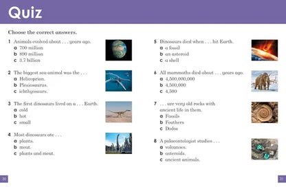 Quiz interface with multiple-choice questions and corresponding images on a white background.
