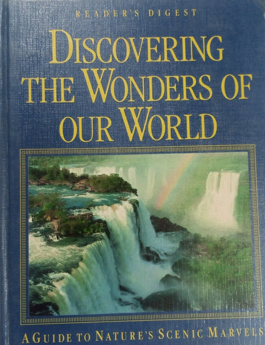 A preloved hardcover book titled 'Discovering the Wonders of Our World' by Reader's Digest featuring an image of a scenic waterfall on the cover.