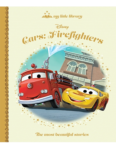 Book cover of 'Cars: Firefighters' from Disney's My Little Library series with two animated cars on a light background.