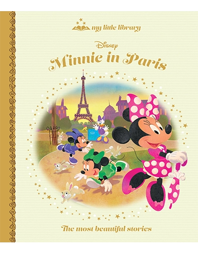 Book cover of 'Minnie in Paris' featuring Minnie Mouse and friends with the Eiffel Tower in the background.