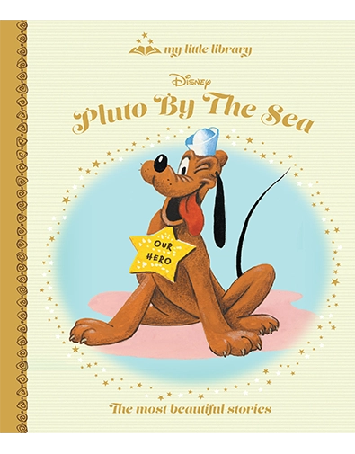 Book cover of 'Pluto by the Sea' featuring an illustration of Pluto with a star and cap on a yellow background.