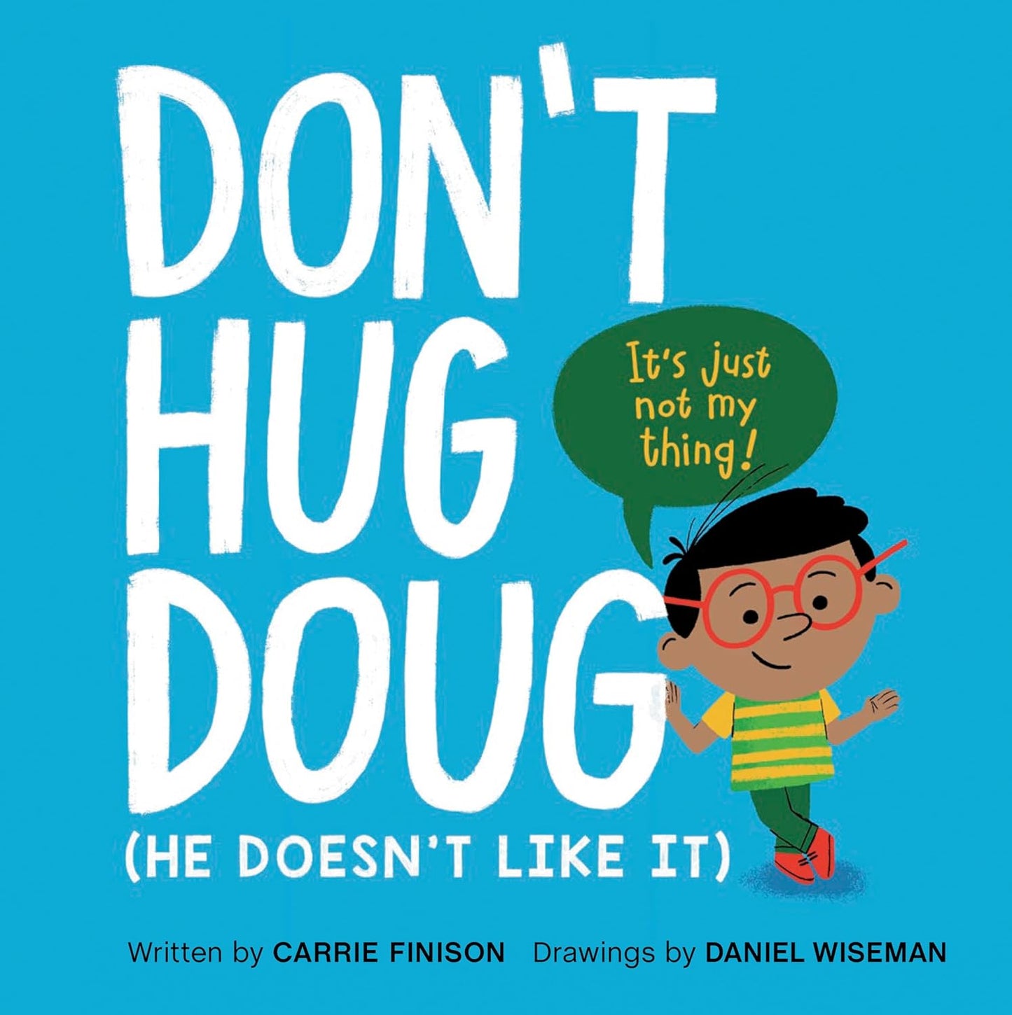 Book cover of 'Don't Hug Doug' with a character and text on a blue background