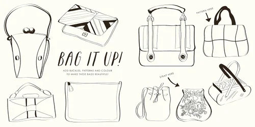 Illustrations of various handbags with text 'Bag It Up!' and design elements.