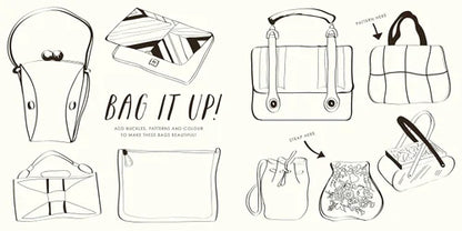 Illustrations of various handbags with text 'Bag It Up!' and design elements.