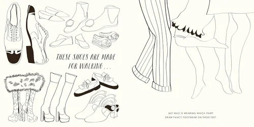 Illustrations of shoes, socks, and stockings with text on a white background