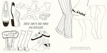 Illustrations of shoes, socks, and stockings with text on a white background