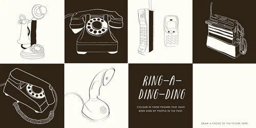Illustrations of various phones on a grid with text 'Ring-a-ding-ding'.