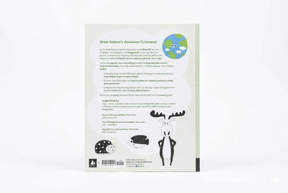Back cover of a book with illustrations and text on a white background