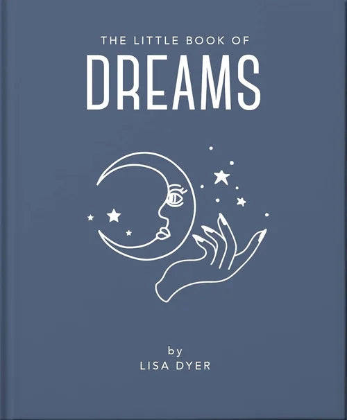 Book cover of 'The Little Book of Dreams' by Lisa Dyer with a blue background and white illustrations.