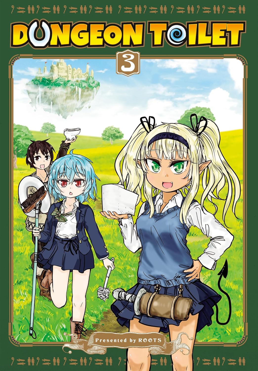 Cover of 'Dungeon Toilet' with two characters in a field, featuring the title and number 3.