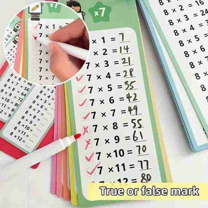 Math multiplication chart with checkboxes and a pen, used for True or False marking.