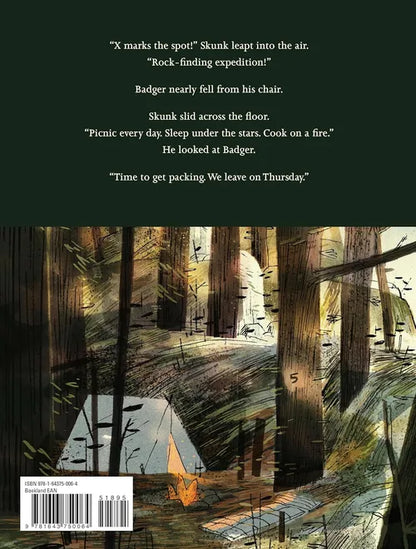 Illustrated book page with a forest scene and text at the top.