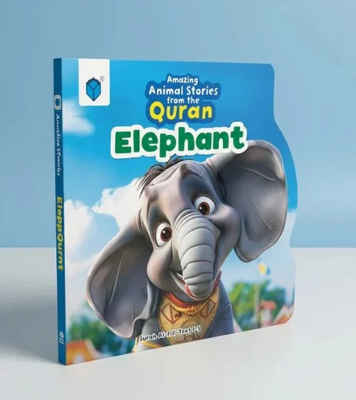 Book titled 'Elephant' from the series 'Amazing Animal Stories from the Quran' on a blue background