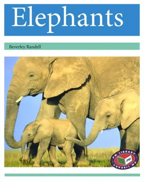 Book cover of 'Elephants' by Beverley Randell with an image of two elephants and a calf.