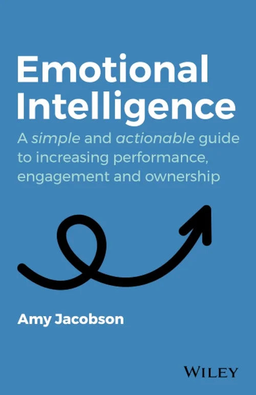 Book cover of 'Emotional Intelligence' by Amy Jacobson with a blue background and black arrow symbol.