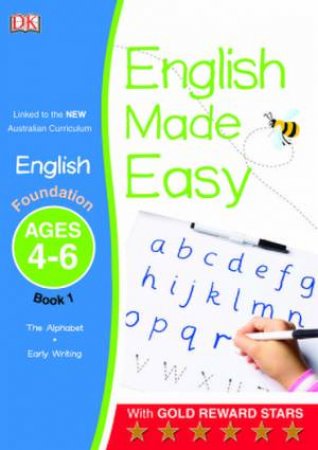 Book titled 'English Made Easy' for ages 4-6 with a child writing on paper.