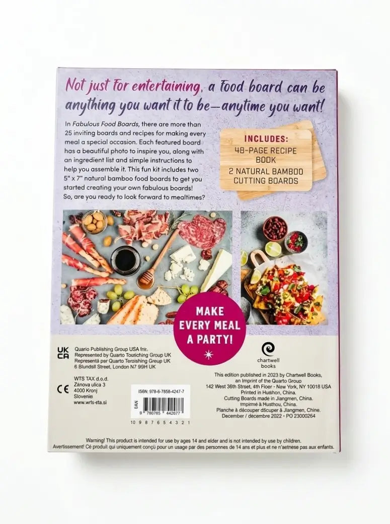 Fabulous Food Boards Kit: Simple and Inspiring Recipe Ideas to Share at Every Gathering – Includes: 48-page Recipe Book, 2 Natural Bamboo Cutting Boards