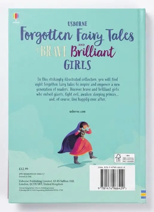 Book cover of 'Forgotten Fairy Tales and Brave Brilliant Girls' with a fairy illustration on a light blue background.