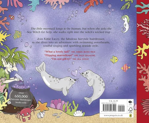 Illustrated book back cover with mermaid, seals, and underwater scene