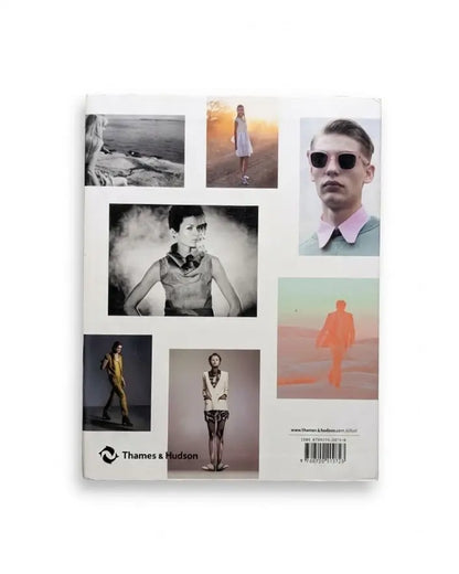 The back cover of a Thames & Hudson book, featuring a collage of fashion and portrait photographs in black and white, color, and orange, set against a plain white background.