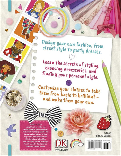 Book cover with fashion design elements and text on a white background