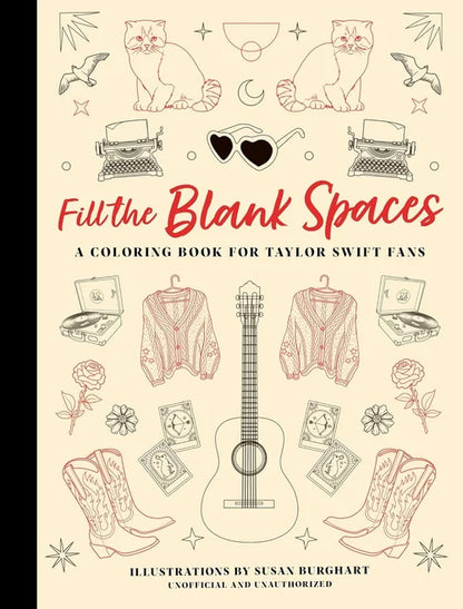 Coloring book for Taylor Swift fans with illustrations on a beige background