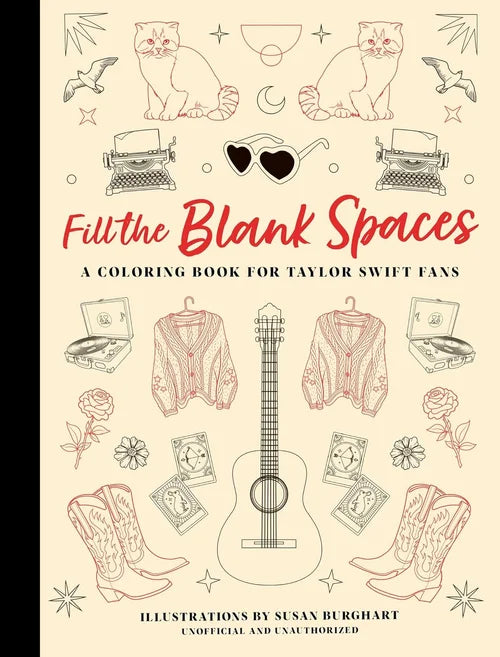 Coloring book for Taylor Swift fans with illustrations on a beige background