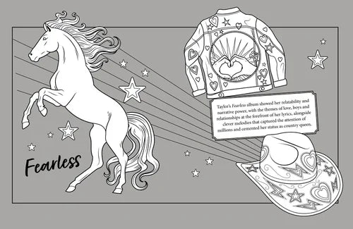 Illustration of a horse and a jacket with stars and text on a gray background
